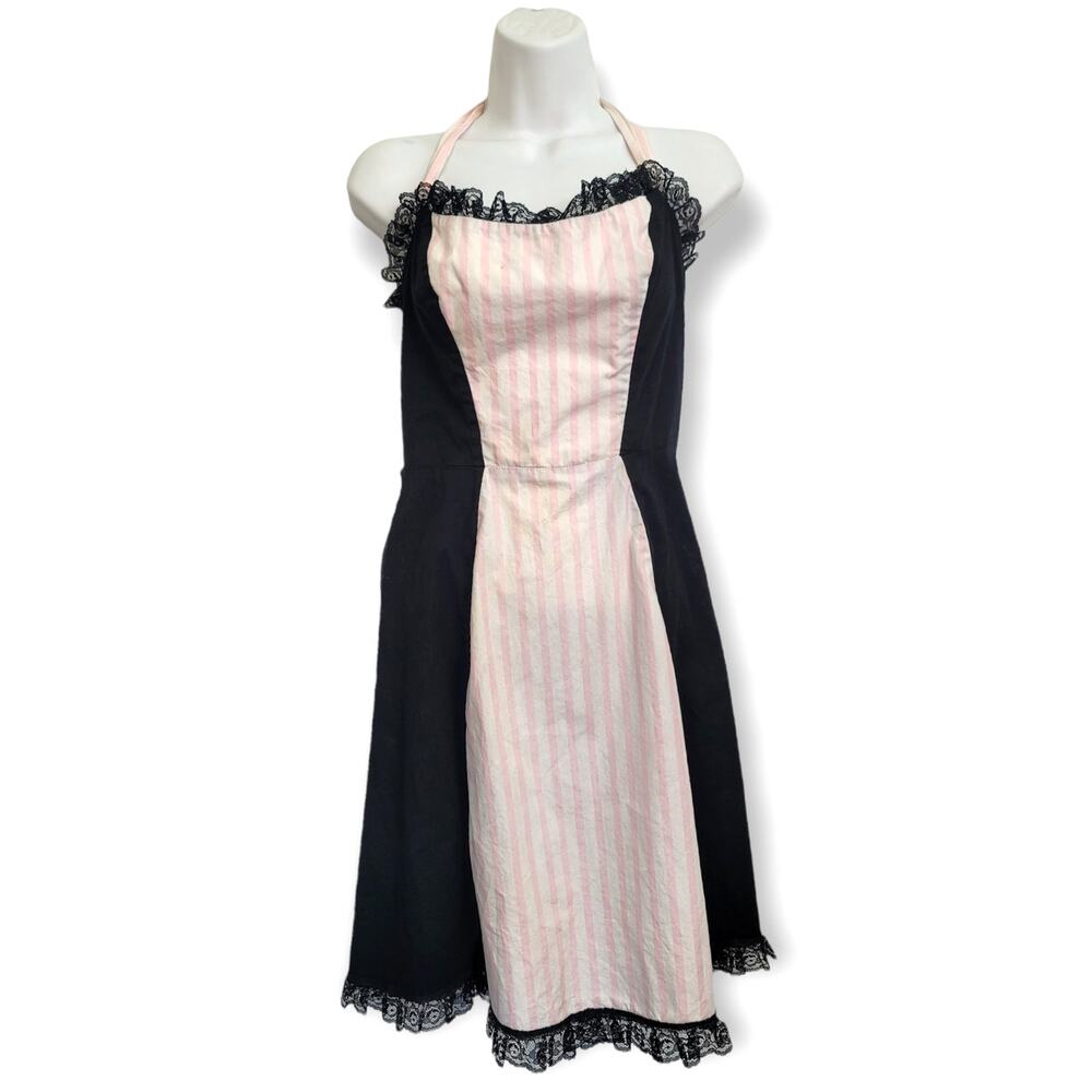 Lucky 13 Pinup-Inspired Pink Black Halter Midi Dress Size MEDIUM